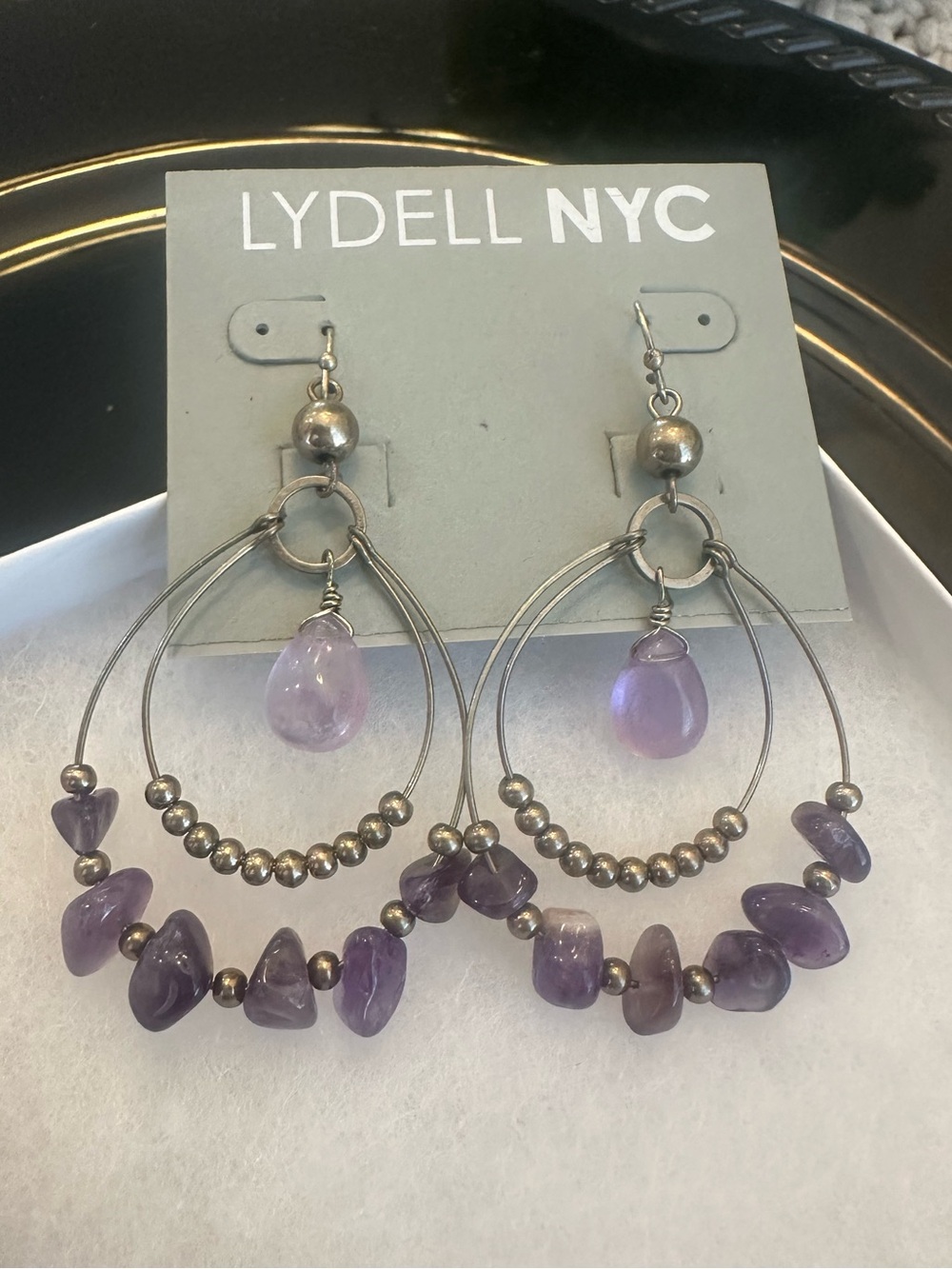 NWT Lydell NYC Purple Amethyst Bohemian Hoop Chandelier Earrings